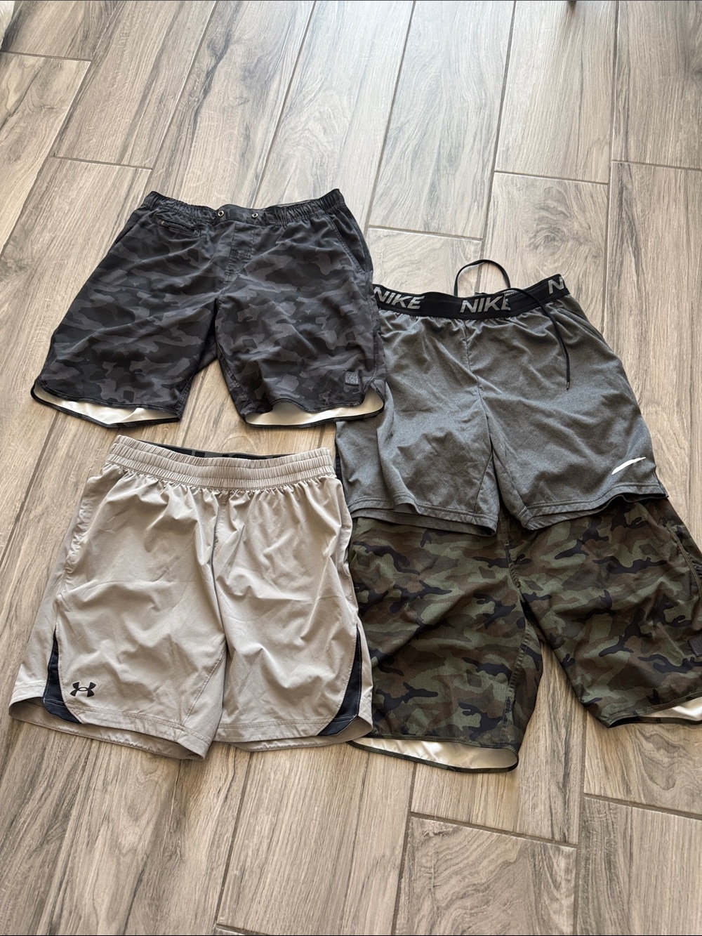 Nike Under Armour Gray Athletic Shorts with Elastic Waist Bundle L & XL